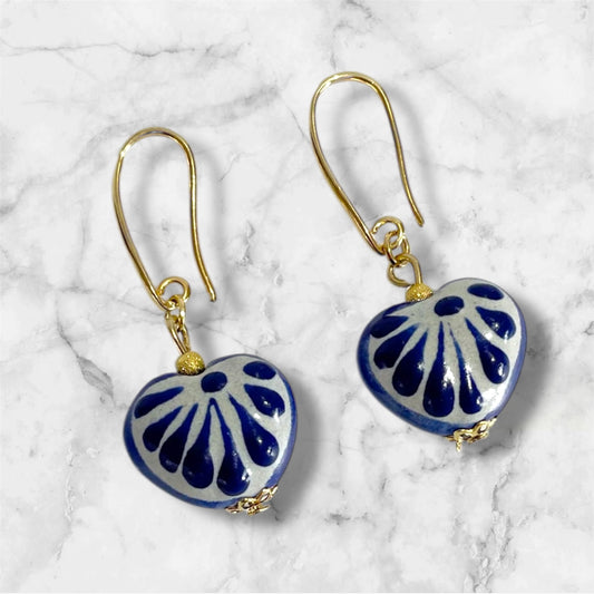 Talavera colbalt blue heart earrings.