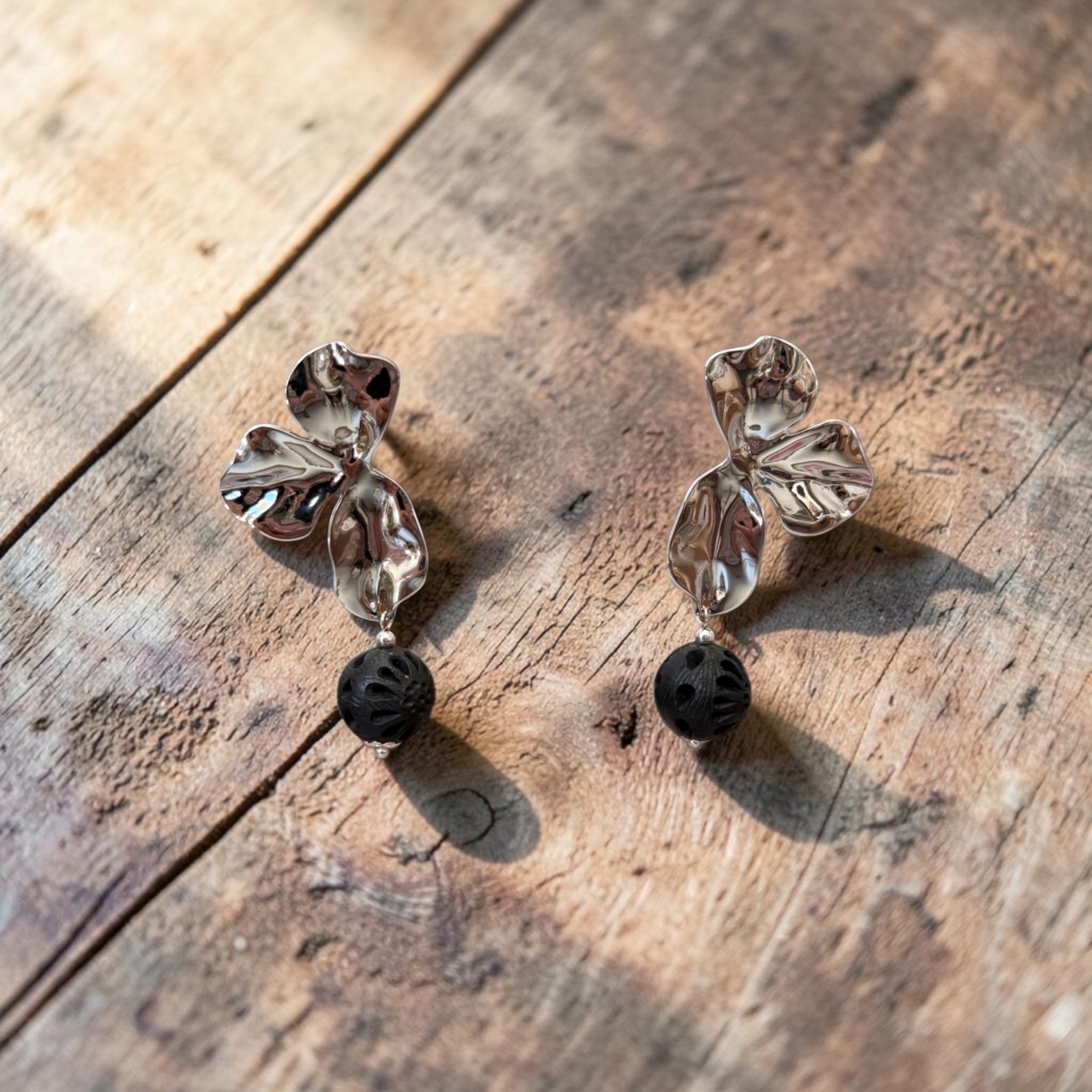 Silver Black Drop Earrings
