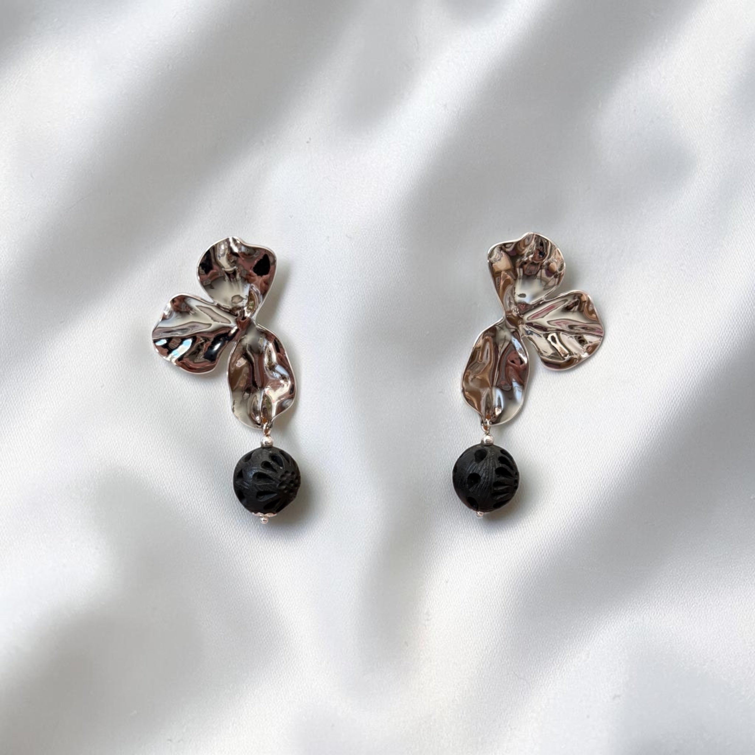 Silver Black Drop Earrings